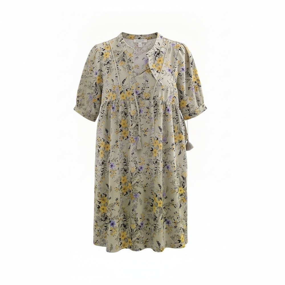 Skye's The Limit PL Womens Green Yellow Floral Babydoll Dress Boho Festival